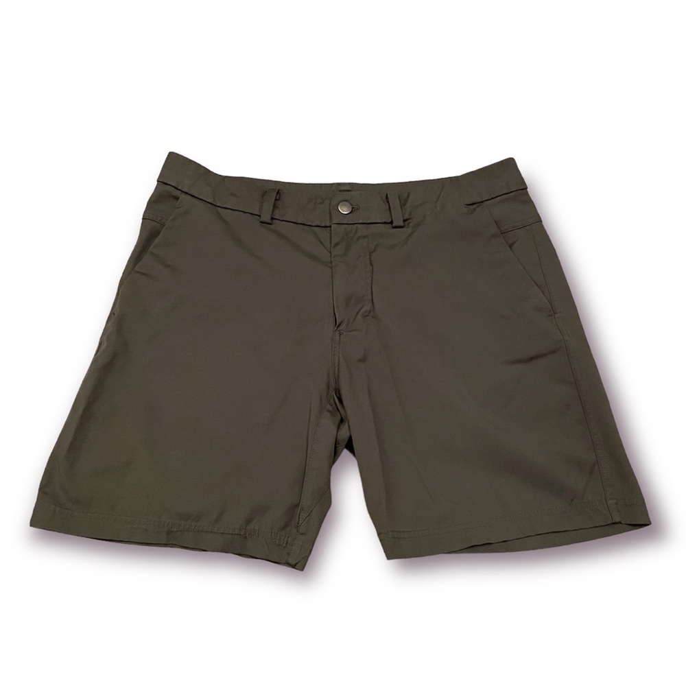 Lululemon Shorts Mens ABC Commission Stretch Olive Green Flat Front Golf Size 34